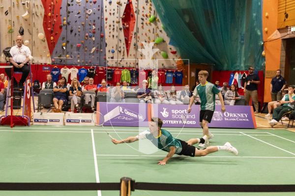 Picture by Sophie Rabey.  18-07-25.  ISLAND GAMES 2025 in Orkney.  
Badminton - Mens doubles final - Alex Tapp and David Trebert.