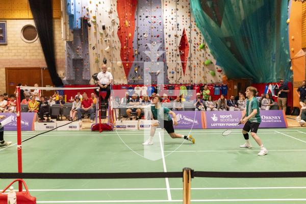Picture by Sophie Rabey.  18-07-25.  ISLAND GAMES 2025 in Orkney.  
Badminton - Mens doubles final - Alex Tapp and David Trebert.