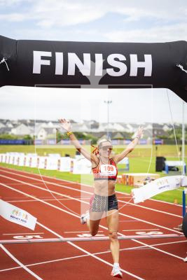 Picture by Sophie Rabey.  18-07-25.  ISLAND GAMES 2025 in Orkney.  
Womens Half Marathon.  Nix Petit, Sarah Eagles and Vanessa King raced for Guernsey.