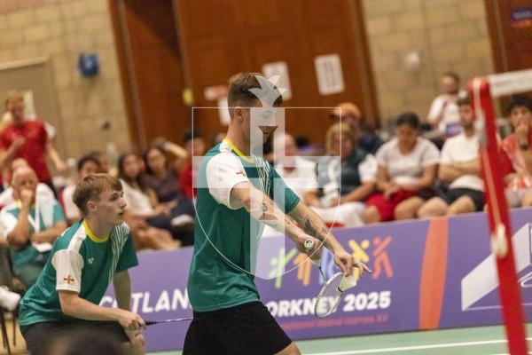 Picture by Sophie Rabey.  18-07-25.  ISLAND GAMES 2025 in Orkney.  
Badminton - Mens doubles final - Alex Tapp and David Trebert.