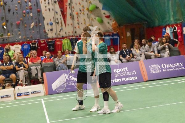 Picture by Sophie Rabey.  18-07-25.  ISLAND GAMES 2025 in Orkney.  
Badminton - Mens doubles final - Alex Tapp and David Trebert.