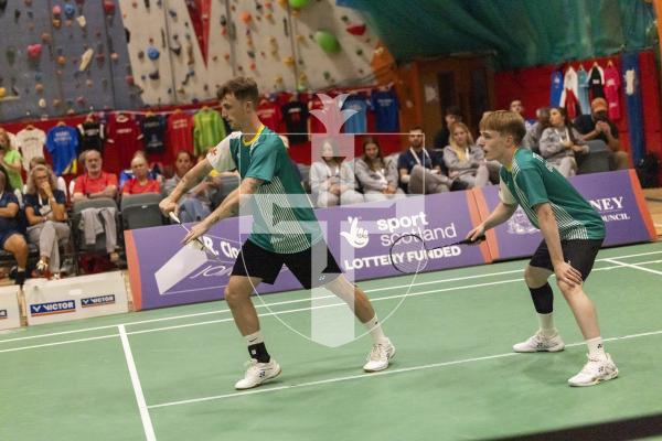 Picture by Sophie Rabey.  18-07-25.  ISLAND GAMES 2025 in Orkney.  
Badminton - Mens doubles final - Alex Tapp and David Trebert.