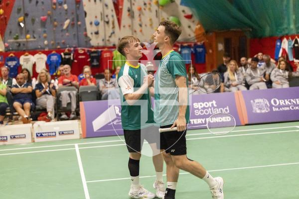 Picture by Sophie Rabey.  18-07-25.  ISLAND GAMES 2025 in Orkney.  
Badminton - Mens doubles final - Alex Tapp and David Trebert.