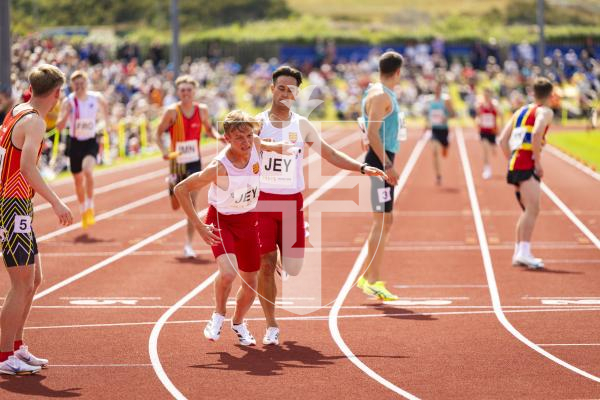Picture by Sophie Rabey.  18-07-25.  ISLAND GAMES 2025 in Orkney.  
Athletics - Mens 4 x 100m Relay.