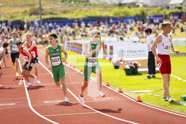 Picture by Sophie Rabey.  18-07-25.  ISLAND GAMES 2025 in Orkney.  
Athletics - Mens 4 x 100m Relay.