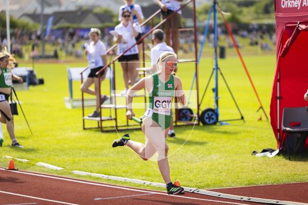 Picture by Sophie Rabey.  18-07-25.  ISLAND GAMES 2025 in Orkney.  Athletics - 4 x 400m Women - Amelia Hart, Darcey Hodgson, Emily Pike and Abi Galpin won Silver.