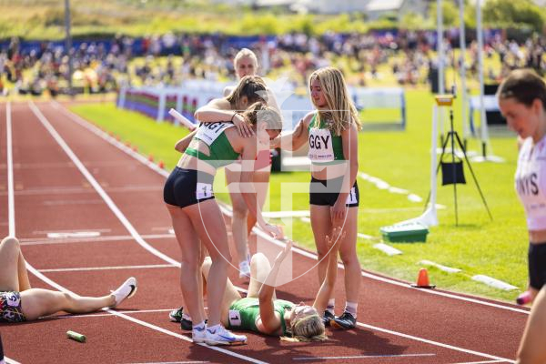 Picture by Sophie Rabey.  18-07-25.  ISLAND GAMES 2025 in Orkney.  Athletics - 4 x 400m Women - Amelia Hart, Darcey Hodgson, Emily Pike and Abi Galpin won Silver.