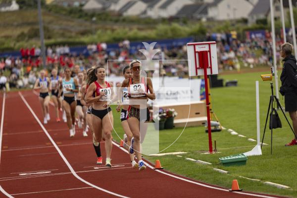 Picture by Sophie Rabey.  16-07-25.  ISLAND GAMES 2025 in Orkney.  
5000m Women - Eloise Scholes and Nicole Petit raced for Guernsey and Emma Etheredge for Alderney.
