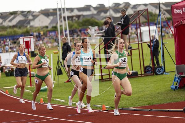 Picture by Sophie Rabey.  16-07-25.  ISLAND GAMES 2025 in Orkney.  
5000m Women - Eloise Scholes and Nicole Petit raced for Guernsey and Emma Etheredge for Alderney.