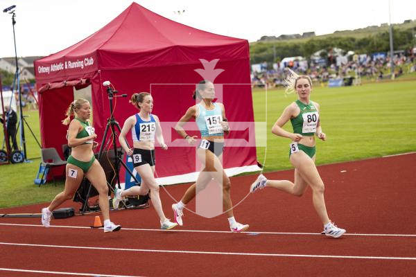 Picture by Sophie Rabey.  16-07-25.  ISLAND GAMES 2025 in Orkney.  
5000m Women - Eloise Scholes and Nicole Petit raced for Guernsey and Emma Etheredge for Alderney.