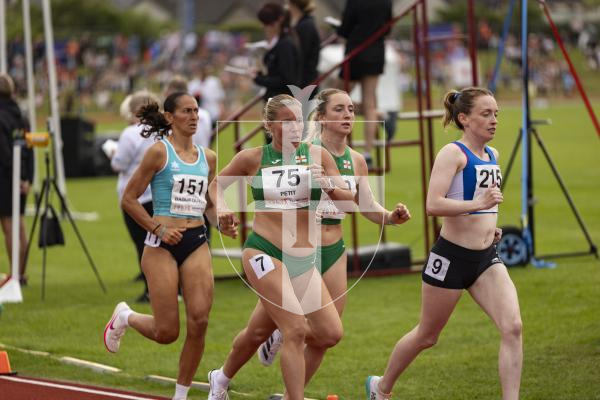 Picture by Sophie Rabey.  16-07-25.  ISLAND GAMES 2025 in Orkney.  
5000m Women - Eloise Scholes and Nicole Petit raced for Guernsey and Emma Etheredge for Alderney.