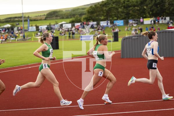 Picture by Sophie Rabey.  16-07-25.  ISLAND GAMES 2025 in Orkney.  
5000m Women - Eloise Scholes and Nicole Petit raced for Guernsey and Emma Etheredge for Alderney.