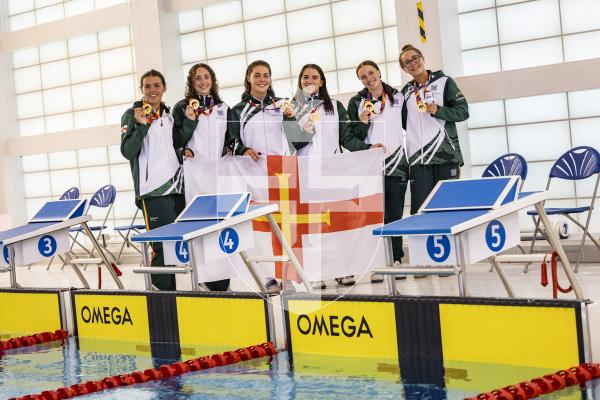 Picture by Sophie Rabey.  16-07-25.  ISLAND GAMES 2025 in Orkney.  
Guernsey won Gold in the Womens 4 x 100m Freestyle Relay.