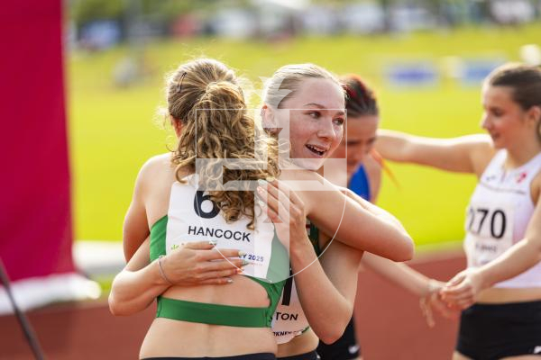 Picture by Sophie Rabey.  17-07-25.  ISLAND GAMES 2025 in Orkney.  
Athletics - Rhiannon Dowinton and Victoria Hancock won Gold and Bronze for Guernsey in the Women 100m Hurdles.