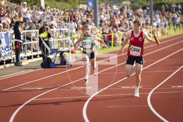 Picture by Sophie Rabey.  17-07-25.  ISLAND GAMES 2025 in Orkney.  
4 x 100m Relay Women