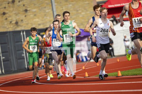 Picture by Sophie Rabey.  17-07-25.  ISLAND GAMES 2025 in Orkney.  
Athletics - Mens 5000m - Chris Bain took Gold for Guernsey.