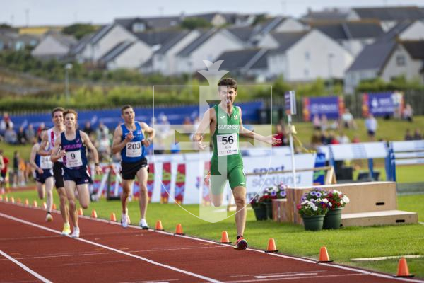 Picture by Sophie Rabey.  17-07-25.  ISLAND GAMES 2025 in Orkney.  
Athletics - Mens 5000m - Chris Bain took Gold for Guernsey.