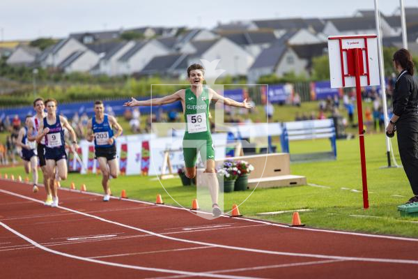 Picture by Sophie Rabey.  17-07-25.  ISLAND GAMES 2025 in Orkney.  
Athletics - Mens 5000m - Chris Bain took Gold for Guernsey.