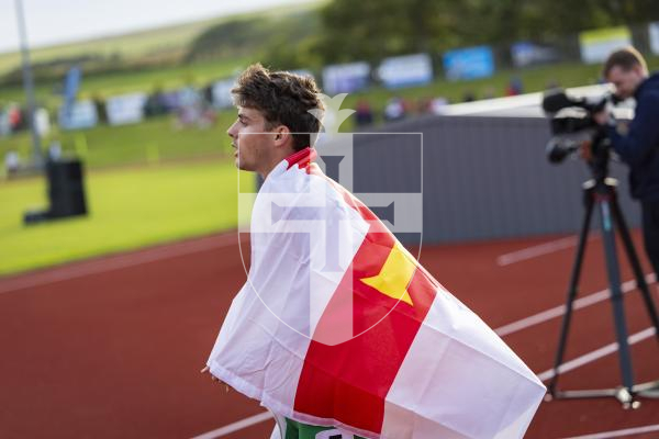 Picture by Sophie Rabey.  17-07-25.  ISLAND GAMES 2025 in Orkney.  
Athletics - Mens 5000m - Chris Bain took Gold for Guernsey.