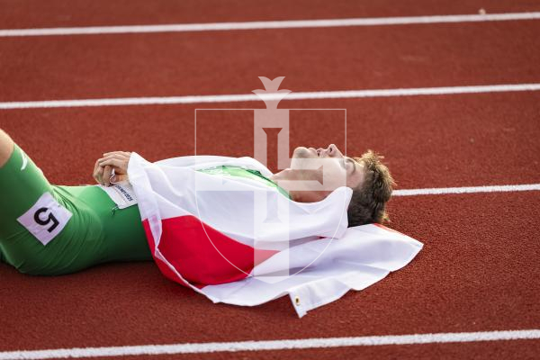Picture by Sophie Rabey.  17-07-25.  ISLAND GAMES 2025 in Orkney.  
Athletics - Mens 5000m - Chris Bain took Gold for Guernsey.