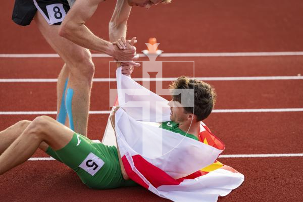 Picture by Sophie Rabey.  17-07-25.  ISLAND GAMES 2025 in Orkney.  
Athletics - Mens 5000m - Chris Bain took Gold for Guernsey.
