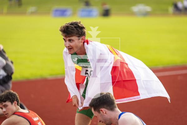 Picture by Sophie Rabey.  17-07-25.  ISLAND GAMES 2025 in Orkney.  
Athletics - Mens 5000m - Chris Bain took Gold for Guernsey.