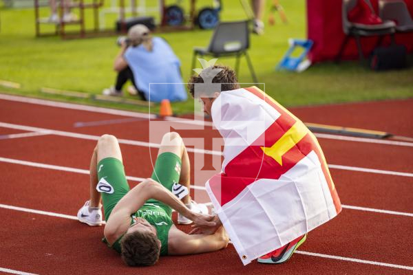Picture by Sophie Rabey.  17-07-25.  ISLAND GAMES 2025 in Orkney.  
Athletics - Mens 5000m - Chris Bain took Gold for Guernsey.