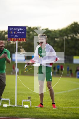 Picture by Sophie Rabey.  17-07-25.  ISLAND GAMES 2025 in Orkney.  
Athletics - Mens 5000m - Chris Bain took Gold for Guernsey.