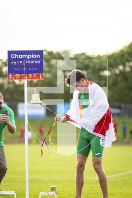 Picture by Sophie Rabey.  17-07-25.  ISLAND GAMES 2025 in Orkney.  
Athletics - Mens 5000m - Chris Bain took Gold for Guernsey.