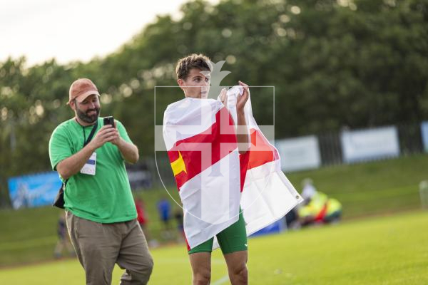Picture by Sophie Rabey.  17-07-25.  ISLAND GAMES 2025 in Orkney.  
Athletics - Mens 5000m - Chris Bain took Gold for Guernsey.