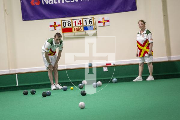 Picture by Luke Le Prevost. 13-07-23.
Island Games 2023 - Bowls at Hougue du Pommier. Open Pairs Final - Joshua Bonsall (left) and Bradley Le Noury v Rosemary Ogier (right) and Shirley Petit