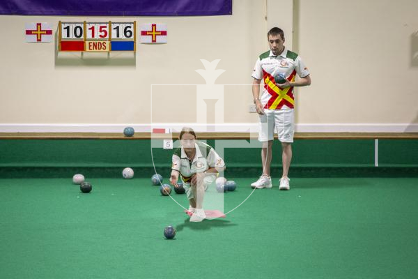 Picture by Luke Le Prevost. 13-07-23.
Island Games 2023 - Bowls at Hougue du Pommier. Open Pairs Final - Joshua Bonsall (right) and Bradley Le Noury v Rosemary Ogier (left) and Shirley Petit