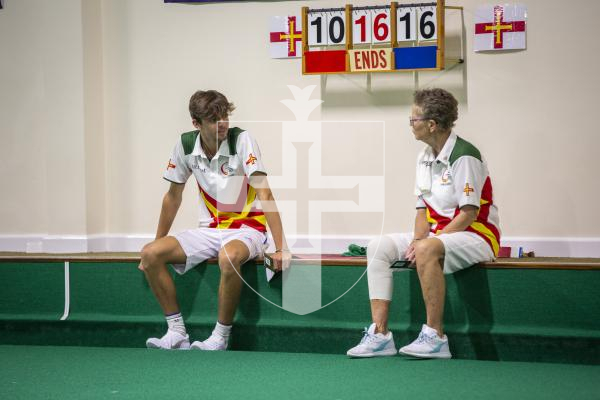 Picture by Luke Le Prevost. 13-07-23.
Island Games 2023 - Bowls at Hougue du Pommier. Open Pairs Final - Joshua Bonsall and Bradley Le Noury (left) v Rosemary Ogier and Shirley Petit (right)