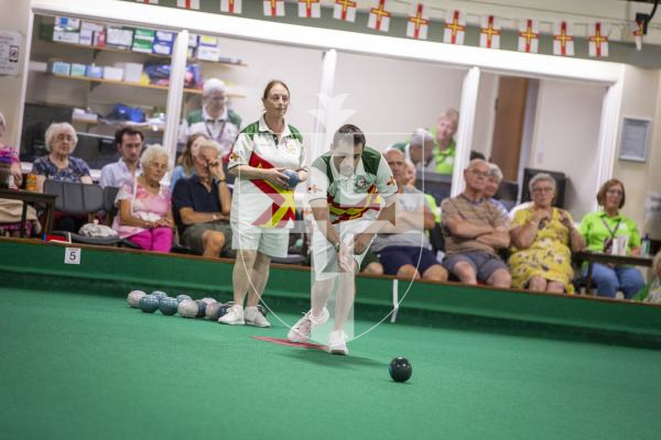 Picture by Luke Le Prevost. 13-07-23.
Island Games 2023 - Bowls at Hougue du Pommier. Open Pairs Final - Joshua Bonsall (right) and Bradley Le Noury v Rosemary Ogier (left) and Shirley Petit