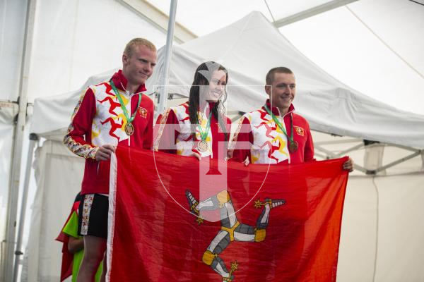 Picture by Luke Le Prevost. 14-07-23.
Island Games 2023 - Triathlon Relay Medal Ceremony at Crown Pier. Bronze medalists Isle of Man
