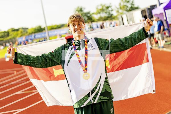 Picture by Sophie Rabey.  15-07-25.  ISLAND GAMES 2025 in Orkney.  
Nicolas Ackermann won the Gold medal in the 400m Hurdles.