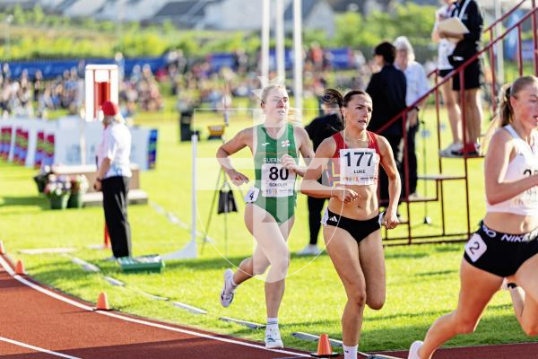 Picture by Sophie Rabey.  15-07-25.  ISLAND GAMES 2025 in Orkney.  
Athletics - Womens 1500m.
Eloise Scholes.