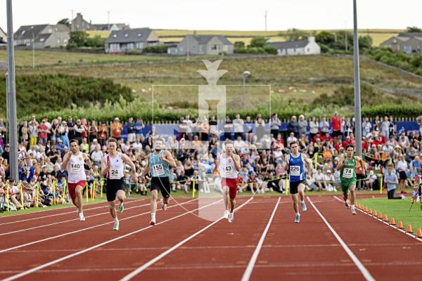 Picture by Sophie Rabey.  16-07-25.  ISLAND GAMES 2025 in Orkney.  
Athletics - 200m Men - Theo Le Tissier.