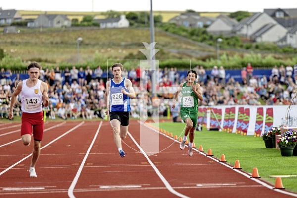 Picture by Sophie Rabey.  16-07-25.  ISLAND GAMES 2025 in Orkney.  
Athletics - 200m Men - Theo Le Tissier.