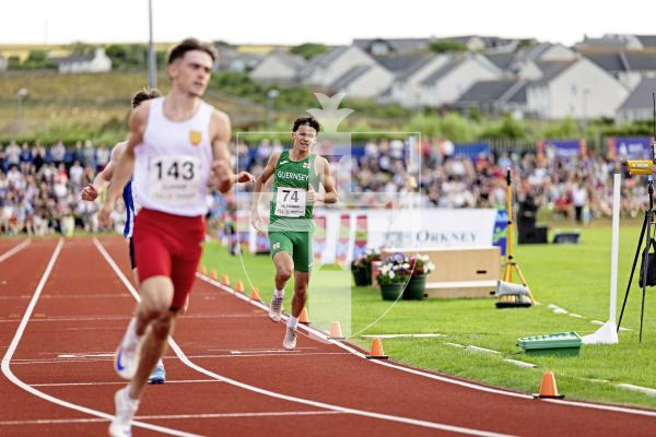 Picture by Sophie Rabey.  16-07-25.  ISLAND GAMES 2025 in Orkney.  
Athletics - 200m Men - Theo Le Tissier.