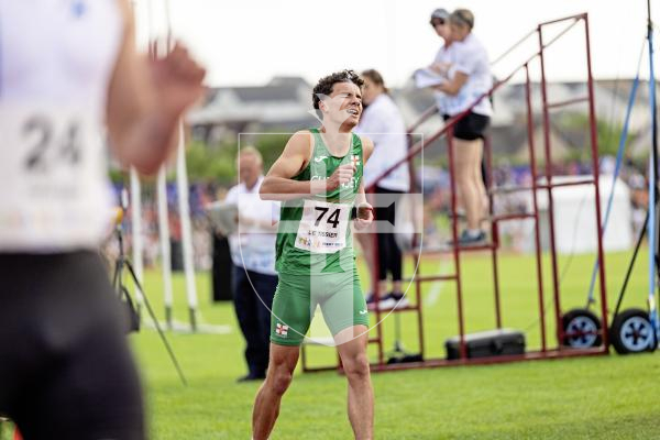 Picture by Sophie Rabey.  16-07-25.  ISLAND GAMES 2025 in Orkney.  
Athletics - 200m Men - Theo Le Tissier.