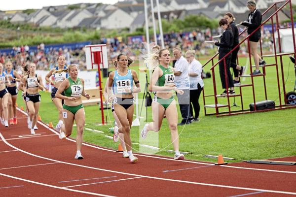 Picture by Sophie Rabey.  16-07-25.  ISLAND GAMES 2025 in Orkney.  
5000m Women - Eloise Scholes and Nicole Petit raced for Guernsey and Emma Etheredge for Alderney.