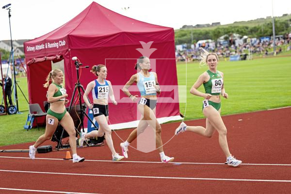 Picture by Sophie Rabey.  16-07-25.  ISLAND GAMES 2025 in Orkney.  
5000m Women - Eloise Scholes and Nicole Petit raced for Guernsey and Emma Etheredge for Alderney.