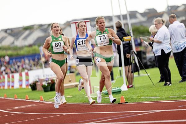 Picture by Sophie Rabey.  16-07-25.  ISLAND GAMES 2025 in Orkney.  
5000m Women - Eloise Scholes and Nicole Petit raced for Guernsey and Emma Etheredge for Alderney.