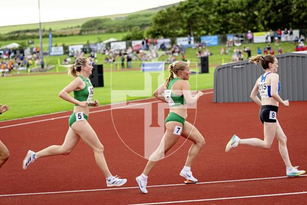 Picture by Sophie Rabey.  16-07-25.  ISLAND GAMES 2025 in Orkney.  
5000m Women - Eloise Scholes and Nicole Petit raced for Guernsey and Emma Etheredge for Alderney.