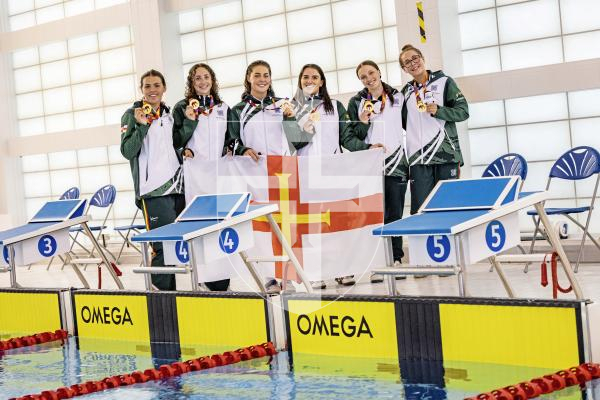 Picture by Sophie Rabey.  16-07-25.  ISLAND GAMES 2025 in Orkney.  
Guernsey won Gold in the Womens 4 x 100m Freestyle Relay.