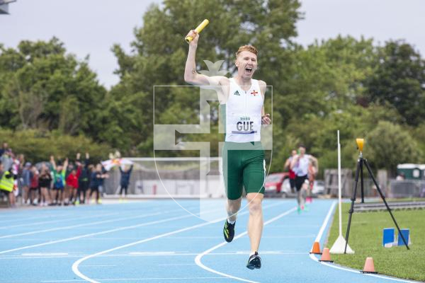 Picture By Peter Frankland. 14-07-23 Guernsey International Island Games 2023. Footes Lane - Athletics. Cameron Chalmers at the end of the 4x400m relay.