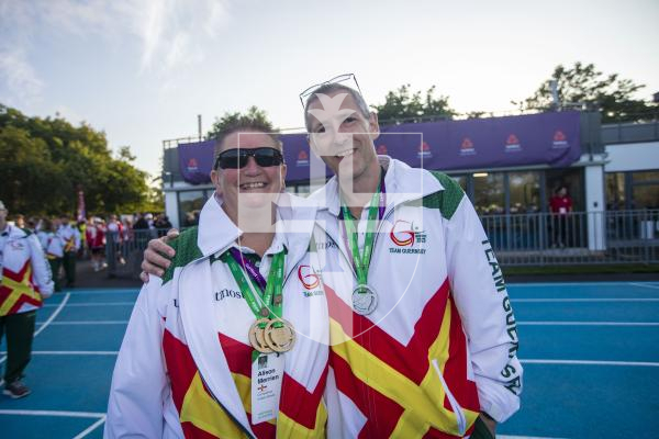 Picture By Peter Frankland. 14-07-23 Guernsey International Island Games 2023. Closing Ceremony at Footes Lane. Ali and Ian Merrien.