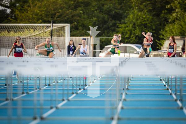 Picture by Sophie Rabey.  13-07-23.  
Guernsey 2023 NatWest International Island Games - Athletics Action at Footes Lane.
110m Hurdles Mens Final.
Peter Curtis (Guernsey) BRONZE