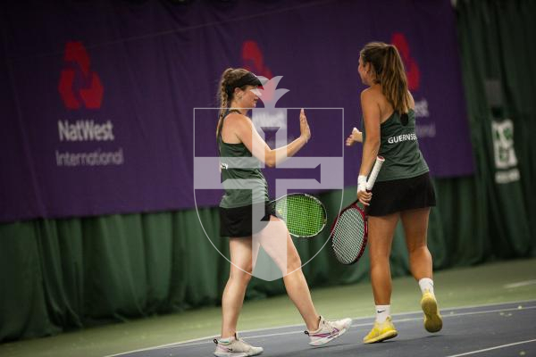 Picture by Sophie Rabey.  14-07-23.  
Guernsey 2023 NatWest International Island Games - Ladies Tennis Doubles Final.
Lauren
Watson-Steele and Lauren Barker (Guernsey) vs Sarah Long and Karen Faragher (Isle of Man)